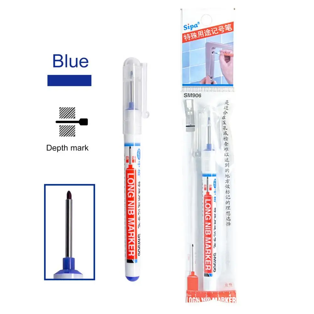 

Water Resistance Bathroom Deep Hole Long Nib Marker Pens Multi-function Woodworking Renovation Depth Black Red Blue Marker Pen