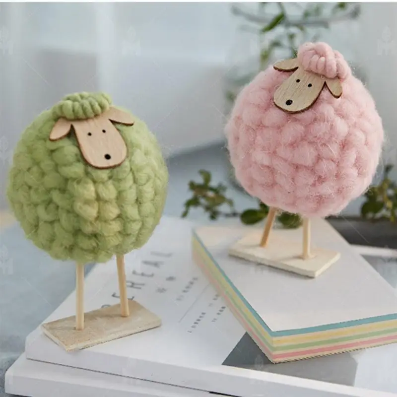 Милый ягненок DIY Войлок ремесло художественный шерсть войлок дерево лицо фигурки овец орнамент для дома шкафа телевизора украшение подарок