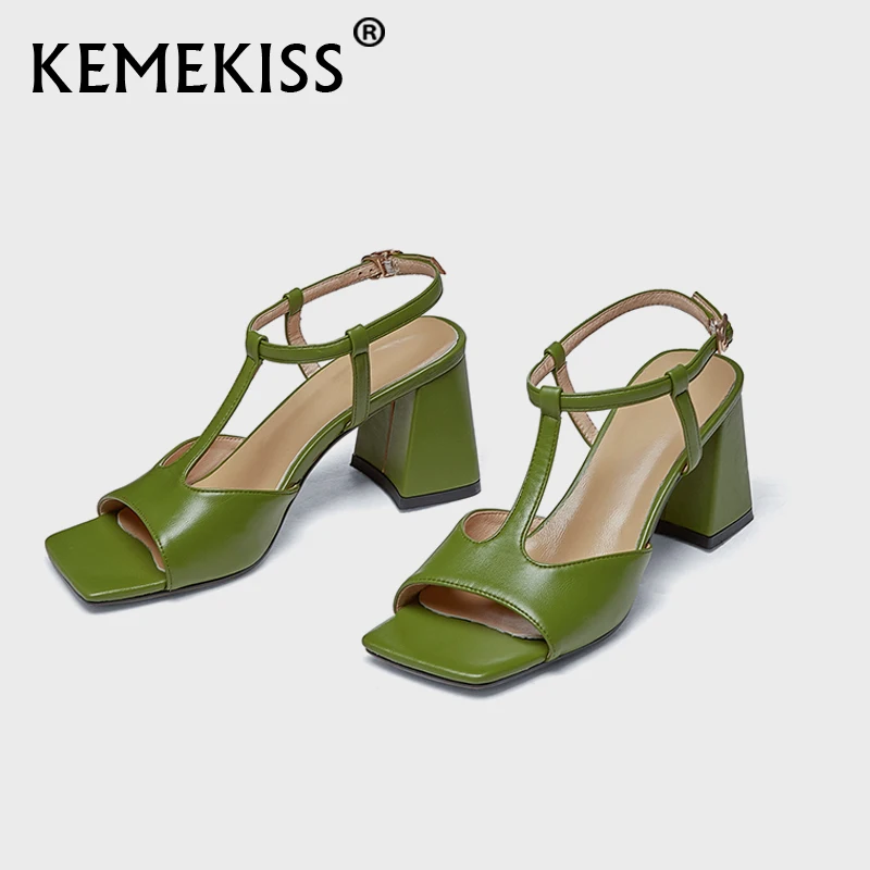 

KemeKiss/2021 женские сандалии для женщин; Женская обувь из натуральной кожи; Модные женские повседневные туфли; высокий каблук, с пряжкой, туфли н...