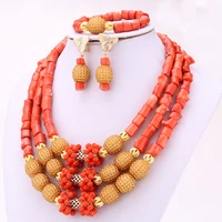 4ujewelry bridal coral beads gold beaded nigeria wedding set costume jewelry set 2021 african beads