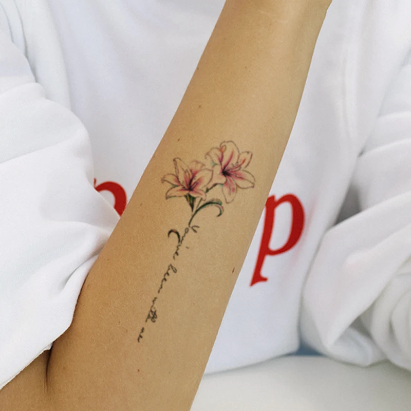 

Temporary Tattoo Sticker Pink Daffodil English Alphabet Totem Design Fake Tattoos Waterproof Tatoos Arm Leg Large Size for Women