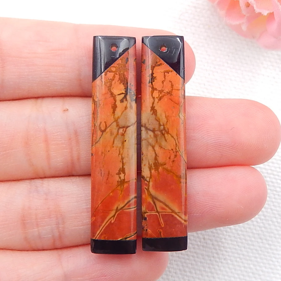 

Natural Gemstone Multi-Color Picasso jasper,Obsidian Gemstone Beads Intarsia Earrings Earring Set 38x16x4mm,8.4g