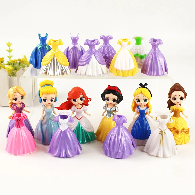 18pcs Princess Cinderella Belle Alice Snow White Ariel Rapunzel PVC Action Figures Toys Dolls Girls Gifts