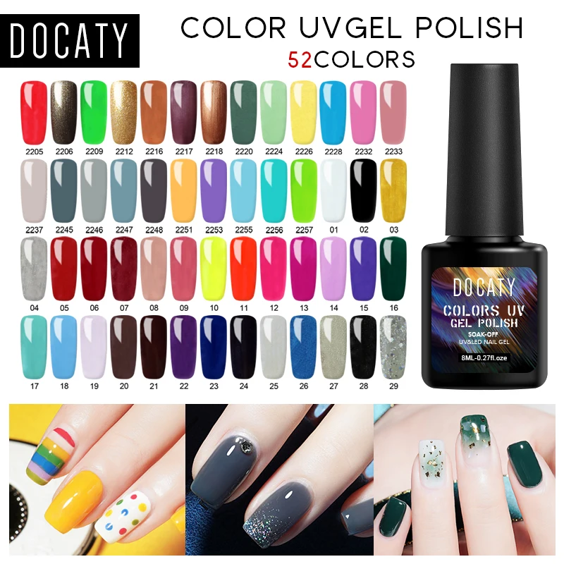 Docaty 8 мл Гель лак УФ светодиодный для ногтей маникюра 52 Цвета набор дизайна
