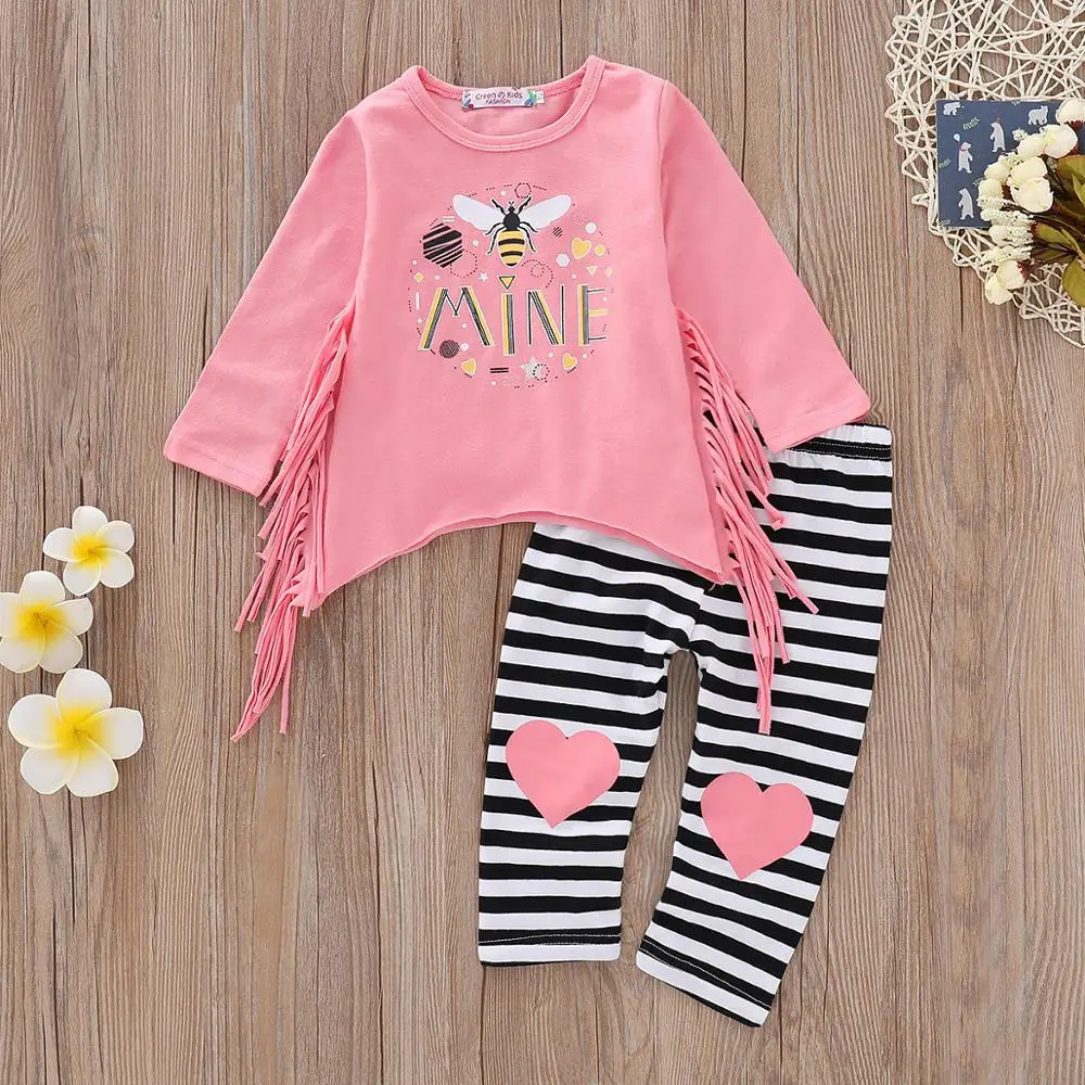 Розовые Топы штаны в полоску с кисточками на День святого Валентина для