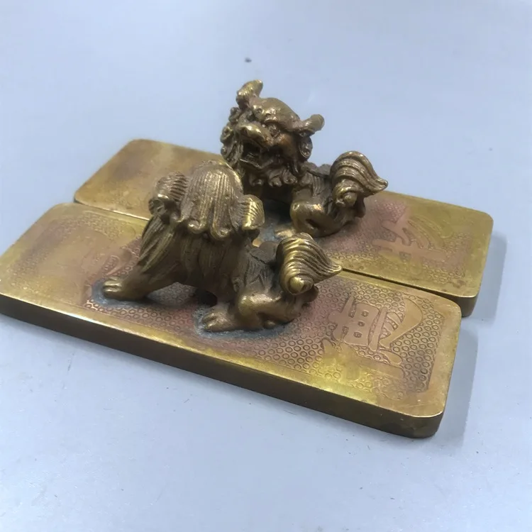 

LAOJUNLU Pure Brass Lion Paperweight Copper Carvings Brass Ornaments Four Treasures Imitation Antique Bronzes Copper Pressure