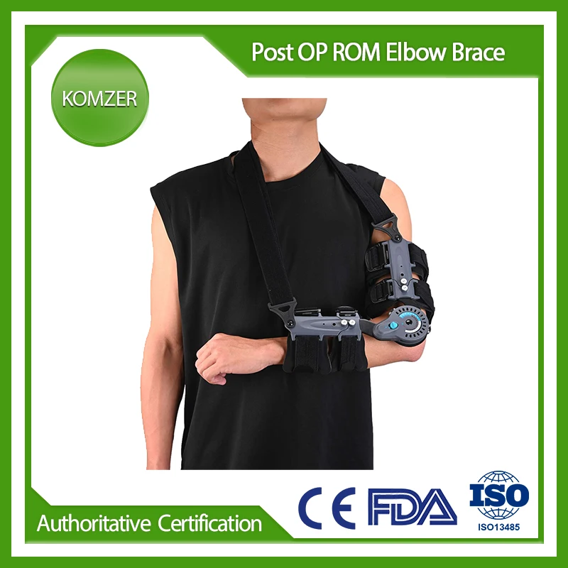 Komzer Adjustable Post OP ROM Elbow Brace with Hand Grip and Sling Stabilizer Splint, Arm Injury Recovery Support After Surgery