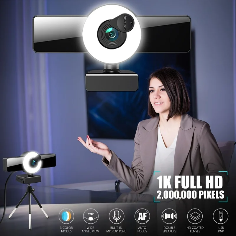 

2021 Webcam 4K 8K Autofocus Web Camera with Microphone USB LED Fill Light Mini Cam for Video Conference Computer PC Accessories