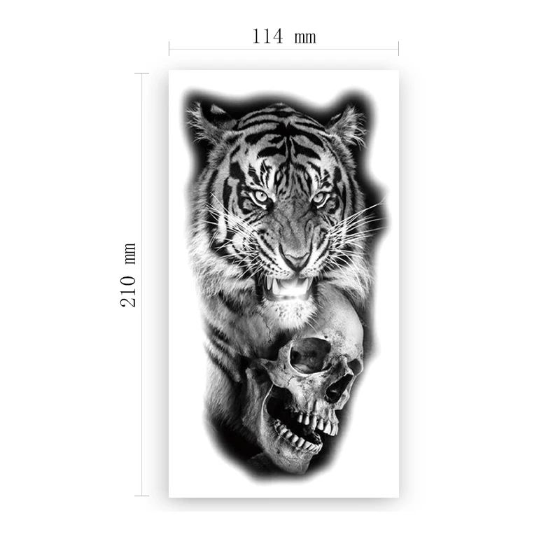 

Temporary Tattoo Stickers Black Realistic Tiger King Skull Design Fake Tattoos Waterproof Tatoos Arm Large Size for Women Men