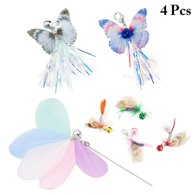 

4 шт. кошачья палочка заправка милые мягкие бабочки дизайн Дразнилка для котенка сменный Колокольчик для домашних животных игрушки для взро...