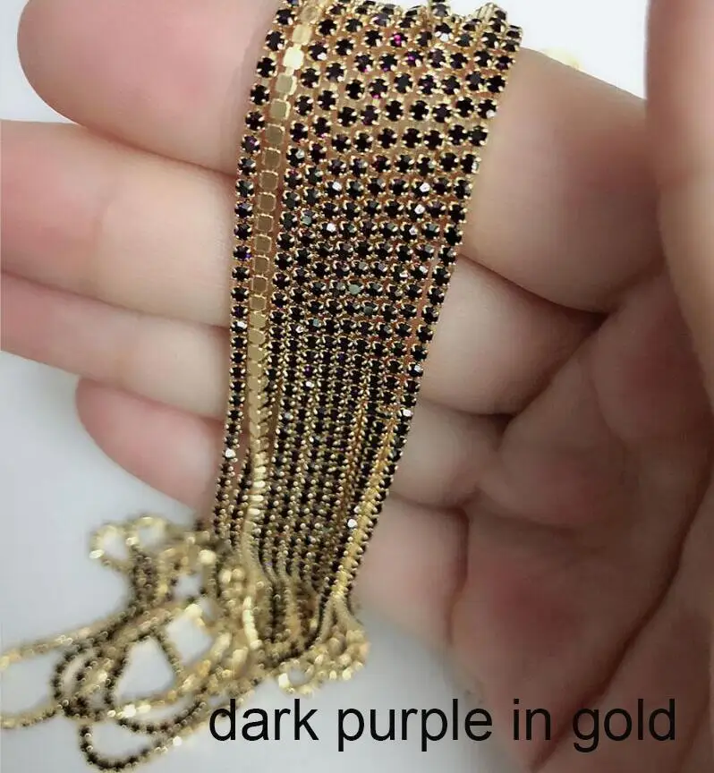 ss4 27 dr purple go Ss4 1,4 мм стразы на цепочке, Необычные кисточки с драгоценными камнями, отделка кристаллами струйный Розовый Синий Блестящий DIY Ювелирная цепочка для дизайна ногтей - Цвет: ss4 27 dr purple go
