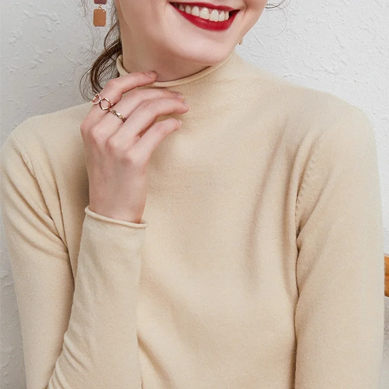 

Knitted Half turtleneck Pullover Women's Sweater Solid Long Sleeve Slim Bottom Sweaters 2021 Autumn Ladies Causal Basic Knitwear