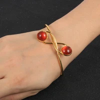2020 new fashion natural gem stone bracelet bangles simple boho turquoises onyx crystal bead gold copper bangle women jewelry