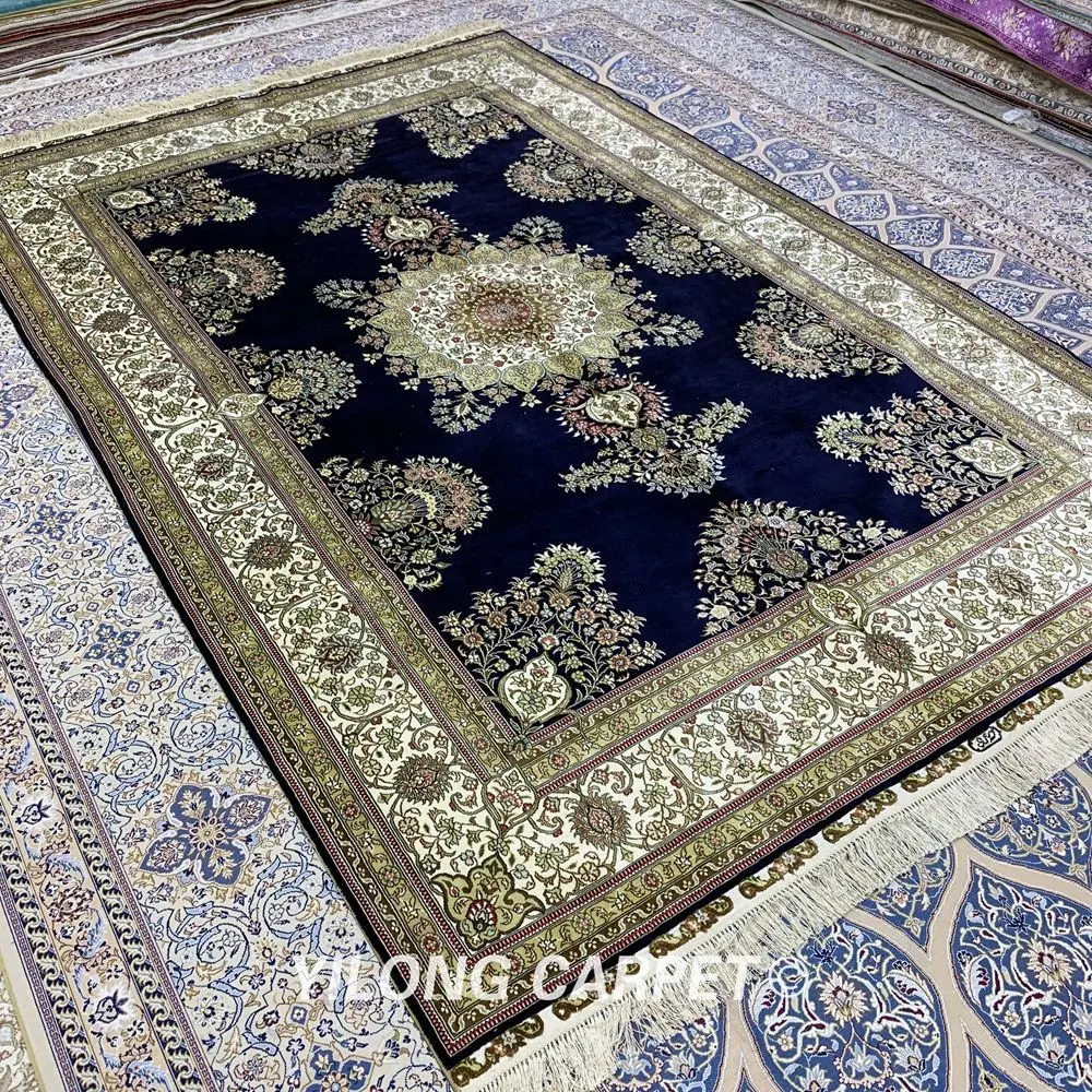 Yilong 6 56 'x 9 84' Восточный ковер ручной работы Синий турецкий Шелковый двойной