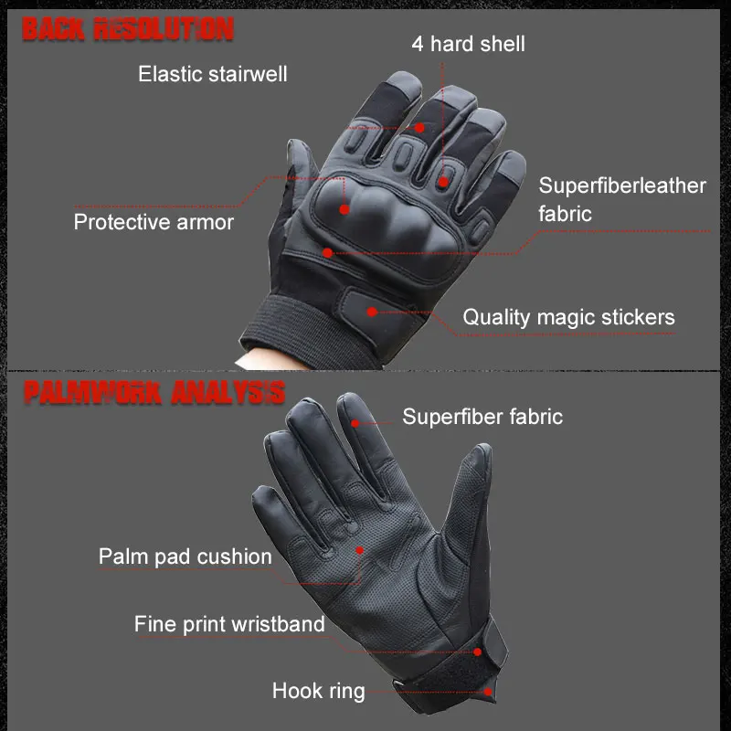 Мотоциклетные перчатки кожаные тактические боевые с полным пальцем