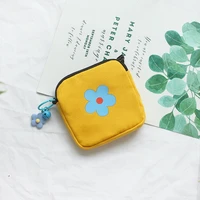 girly heart candy color cute small bag canvas simple short wallet flower print cute pendant storage bag clutch
