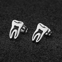 minimalist korean fashion earrings punk stainless steel dentist tooth stud earrings for women doctor nurse accessories aretes