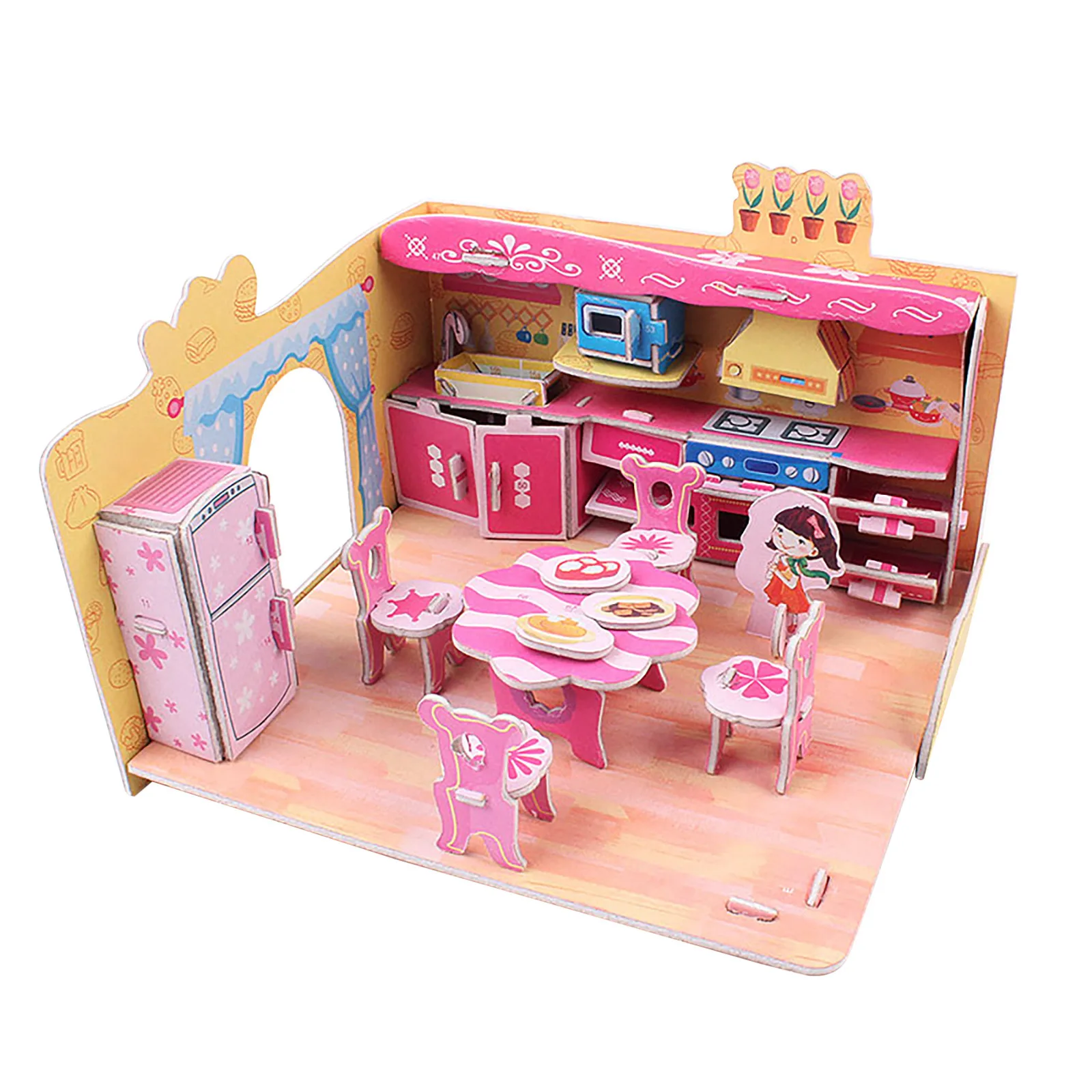 

Cartoon Kitchen House Cardboard Puzzle DIY Educational Toy 3D Birthday Cake Assembly Model Puzzle Jigsaw Toys For Children