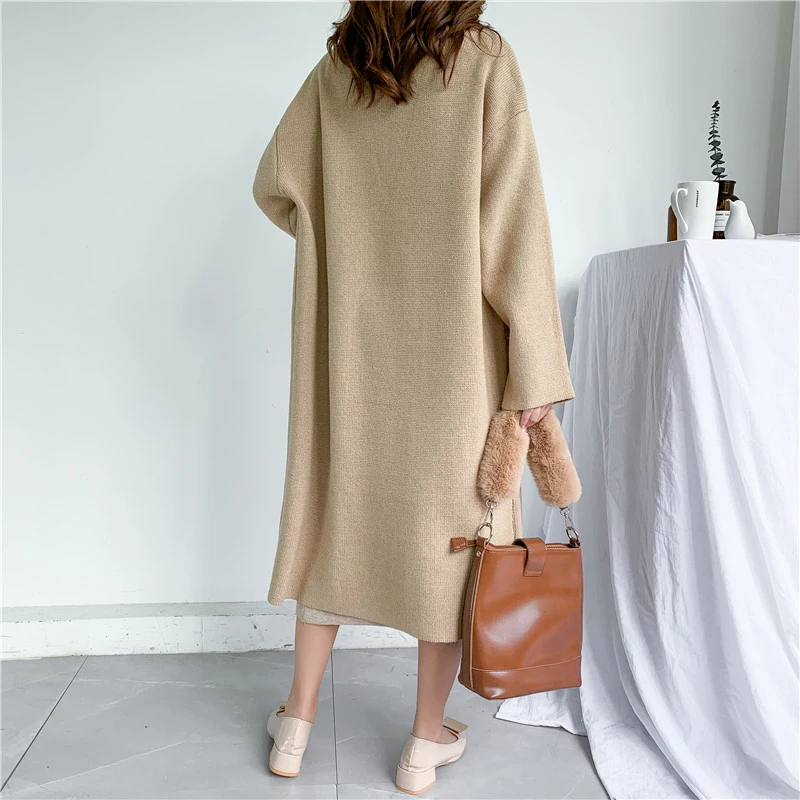 

[EAM] Brown Bgi Size Knitting Cardigan Sweater Loose Fit Lapel Long Sleeve Women New Fashion Tide Autumn Winter 2021 1Y210