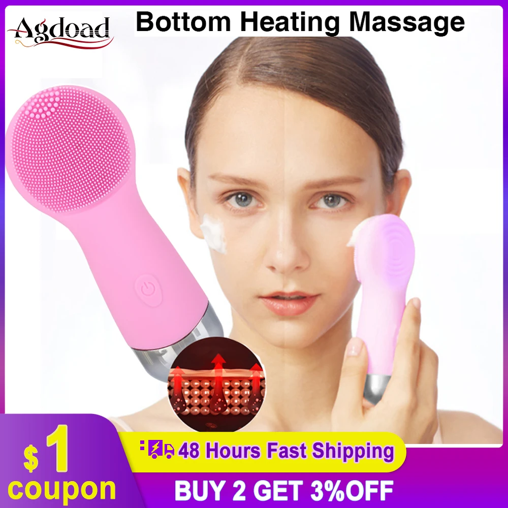 

Mini Electric Heating Face Cleansing Brush Silicone Sonic Facial Cleanser Deep Pore Washing Massager Rechargeable Skin Care Tool