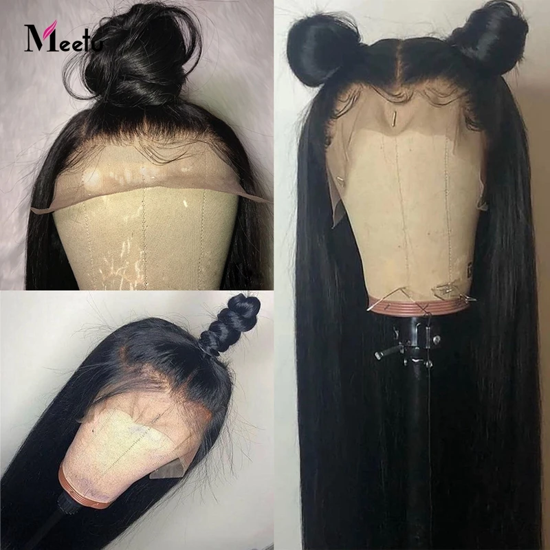 Meetu 4x4 Lace Closure Wig Indian Human Hair Wigs Pre-Plucked With Baby Hair Remy Straight Lace Front Human Hair Wigs For Women