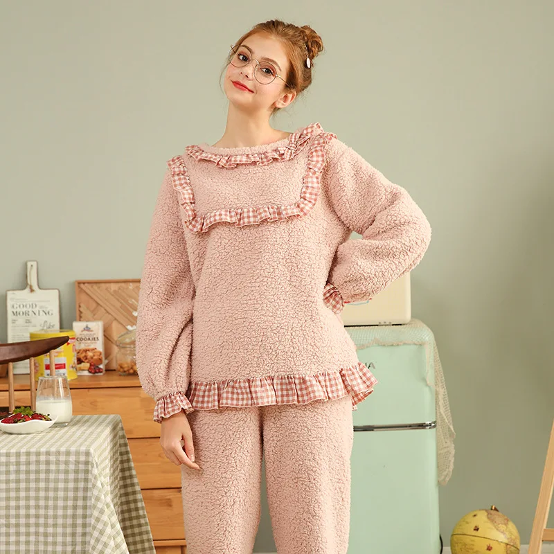 Пижамы для женщин 2019 осень и зима новые толстые Пузырьковые флисовые корейские