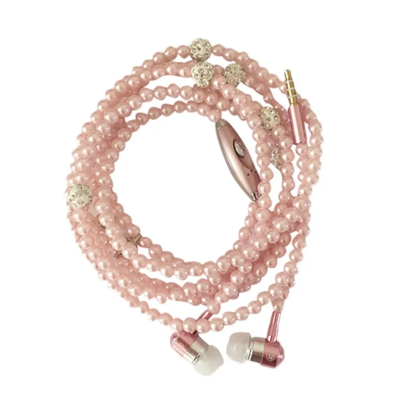 Подарок для девочек на день рождения жемчужное ожерелье наушники в ухо розовое