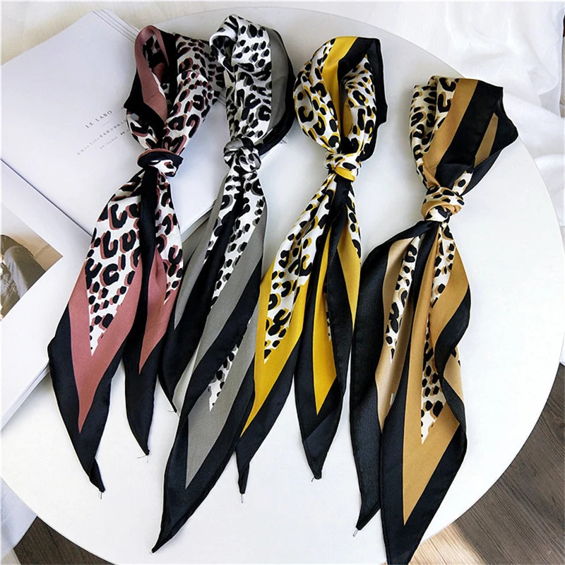 

Bag Scarf Women Luxury Leopard Print Small Silk Scarf Multi-function Bag Handle Ribbon Girl Hair Band Fashion Hair Accessories