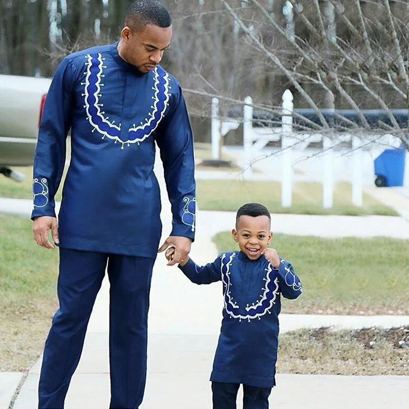 

Африканская одежда только синего цвета Дашики модный традиционный дизайн мягкий материал для мужчин LC055