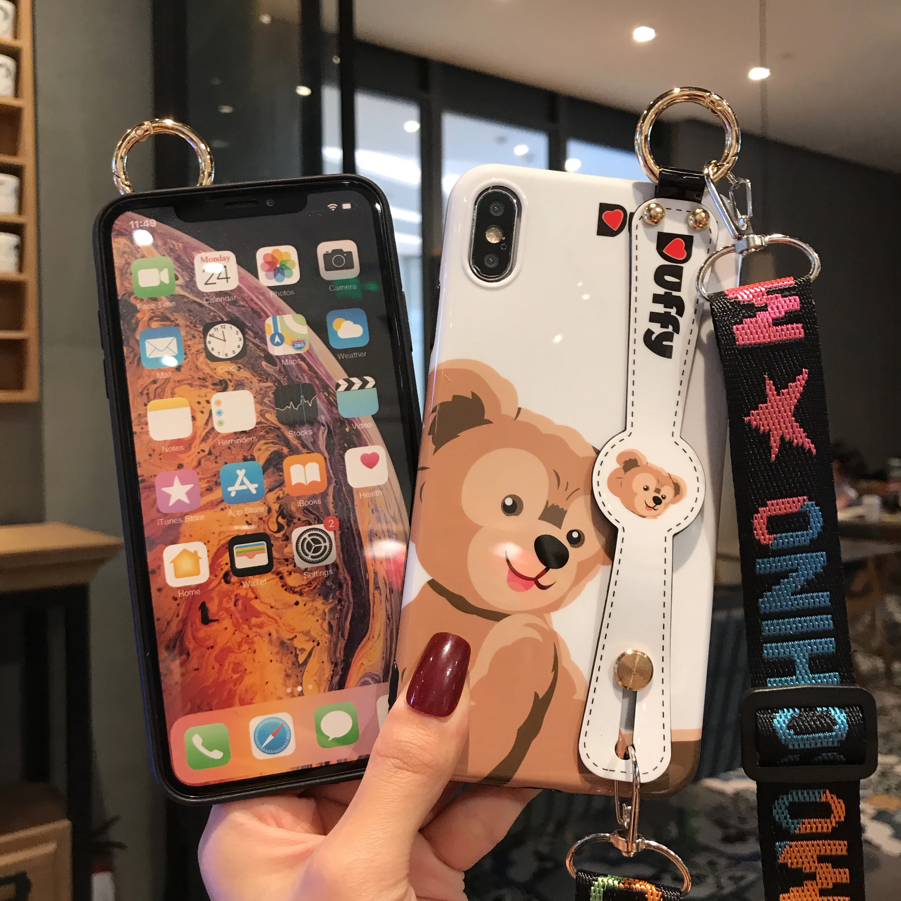 Чехол для iphone X XR XS MAX подставка в виде медведя силиконовый чехол 7 6s 8 plus нашейные