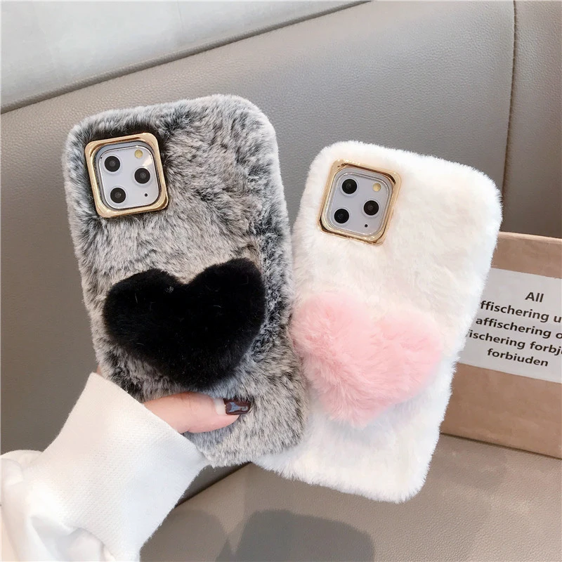 Пушистый милый чехол для телефона iPhone 11Pro Max Xs Xr X зимний теплый роскошный пушистый