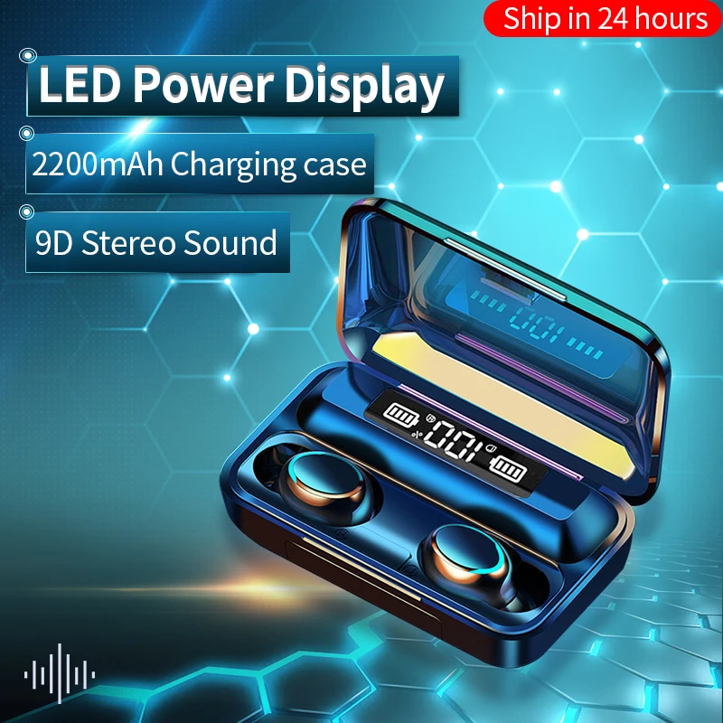 Беспроводные Bluetooth наушники с сенсорным управлением 2200 мАч светодиодный TWS