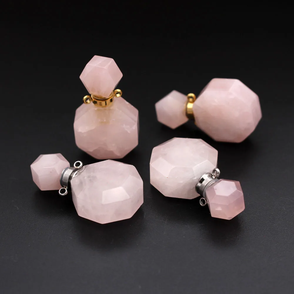 

1x Faceted Natural Stone Essential Oil Diffuser Connector Pendant for Women Necklace Rose Quartz Tiger Eye Perfume Bottle