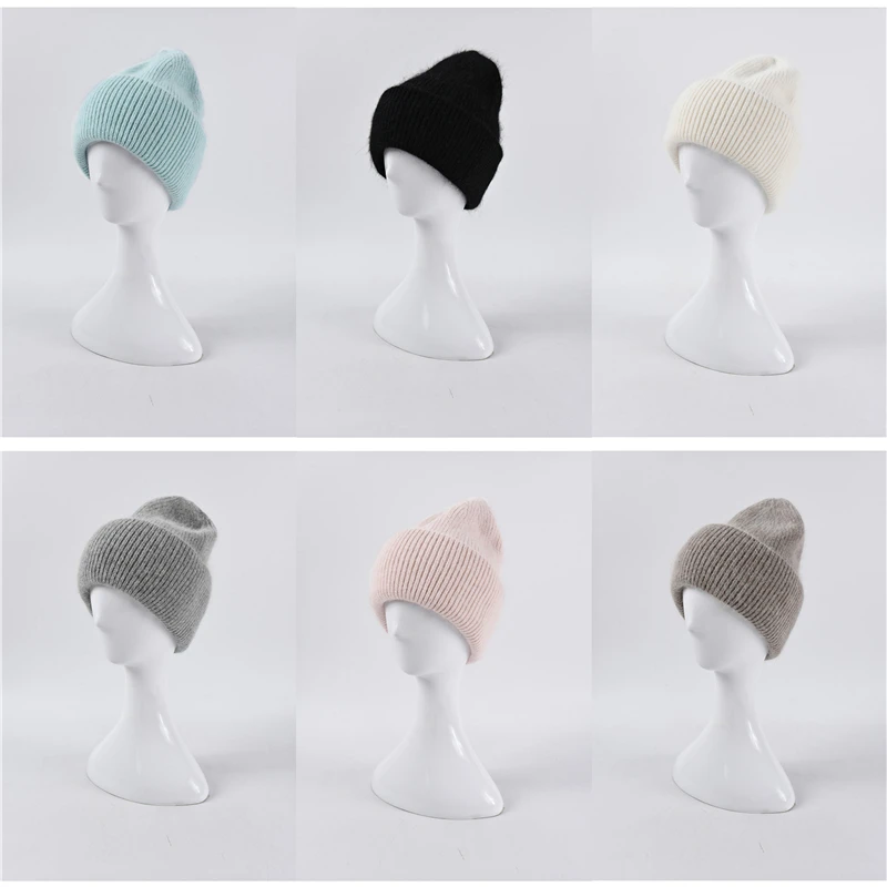 

Лидер продаж, зимняя теплая шапка, зимние шапки из натурального кроличьего меха для женщин, модные теплые облегающие шапки, Женские однотон...