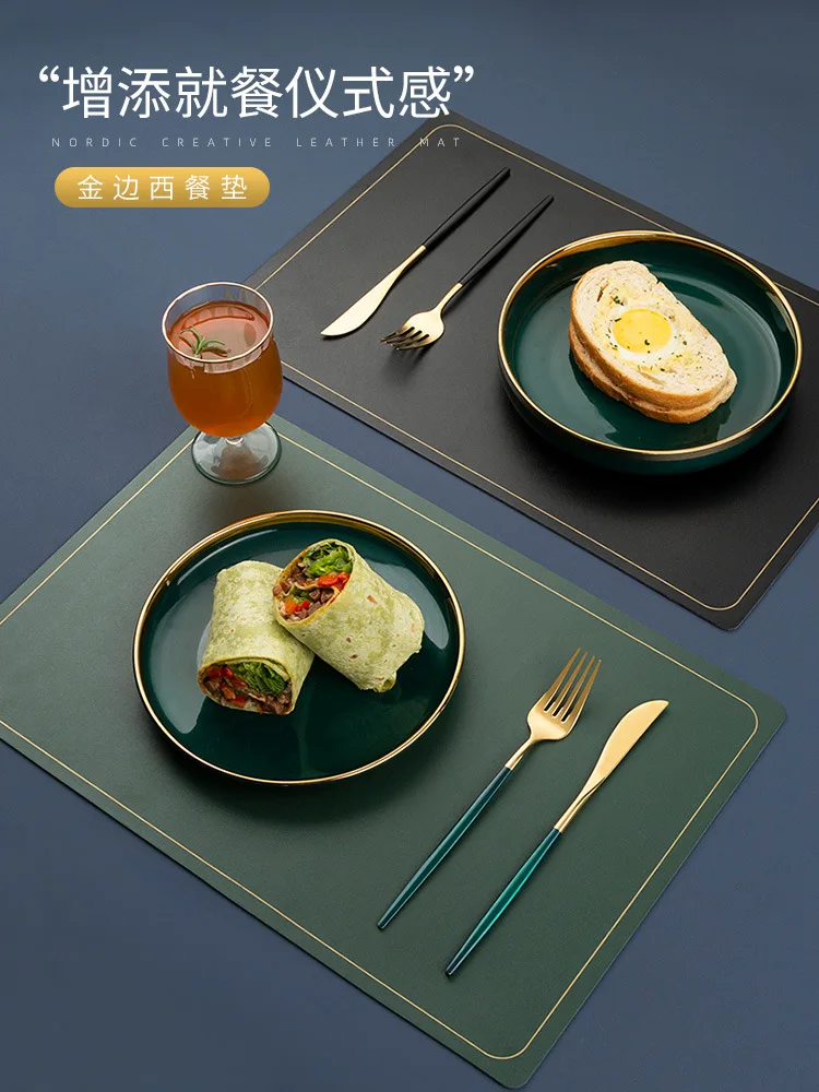 

Free shipping Nordic table mat 45X30cm heat insulation pad anti-scald and oil-proof leather western placemat