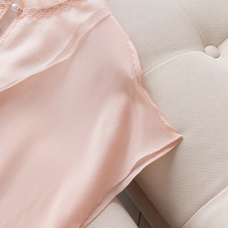 

100% Natural Silk Women Summer Tops Blouses Chinese Style Stand Collar Short Sleeve Solid Blouse Loose Real Silk Pink Lady Shirt