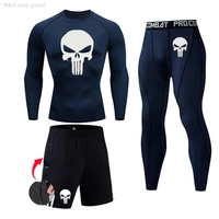 skull fitness underwear mens winter thermal underwear basic layer jogging suit rashgarda mma long sleeves compression leggings