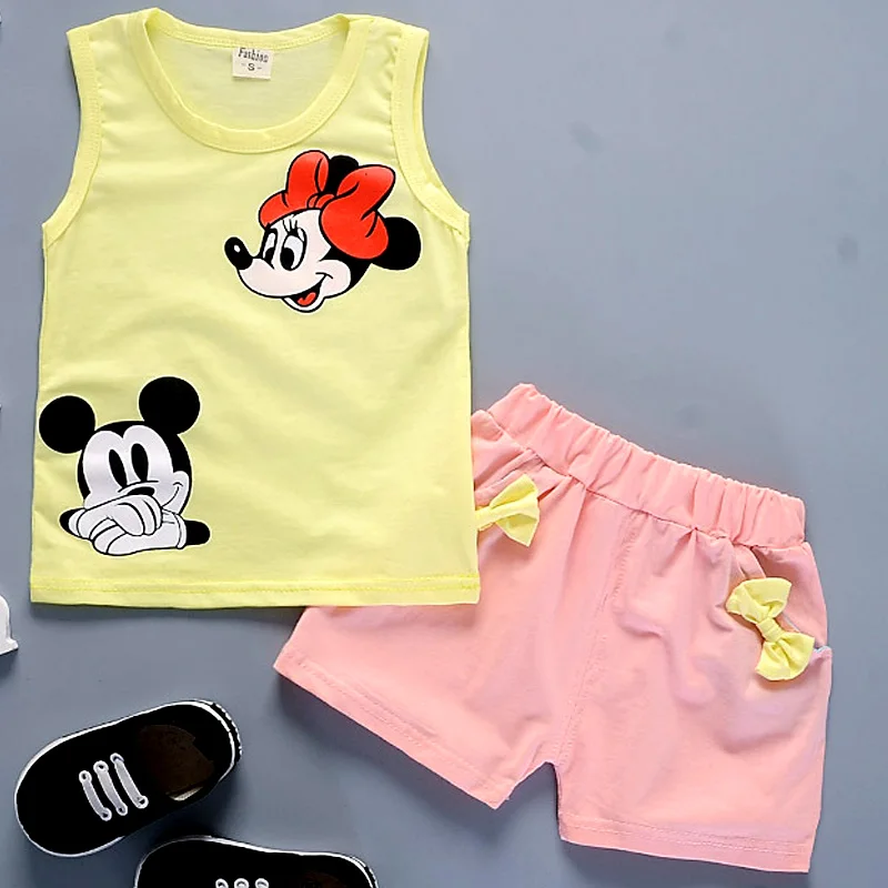 Комплект одежды для малышей жилет с коротким рукавом и шорты Минни новинка 2019