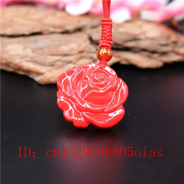 Natural Red Coral Jade Stone Rose Pendant Flower Necklace Chinese Jadeite Jewelry Charm Amulet Carved Gifts for Women Men | Украшения и