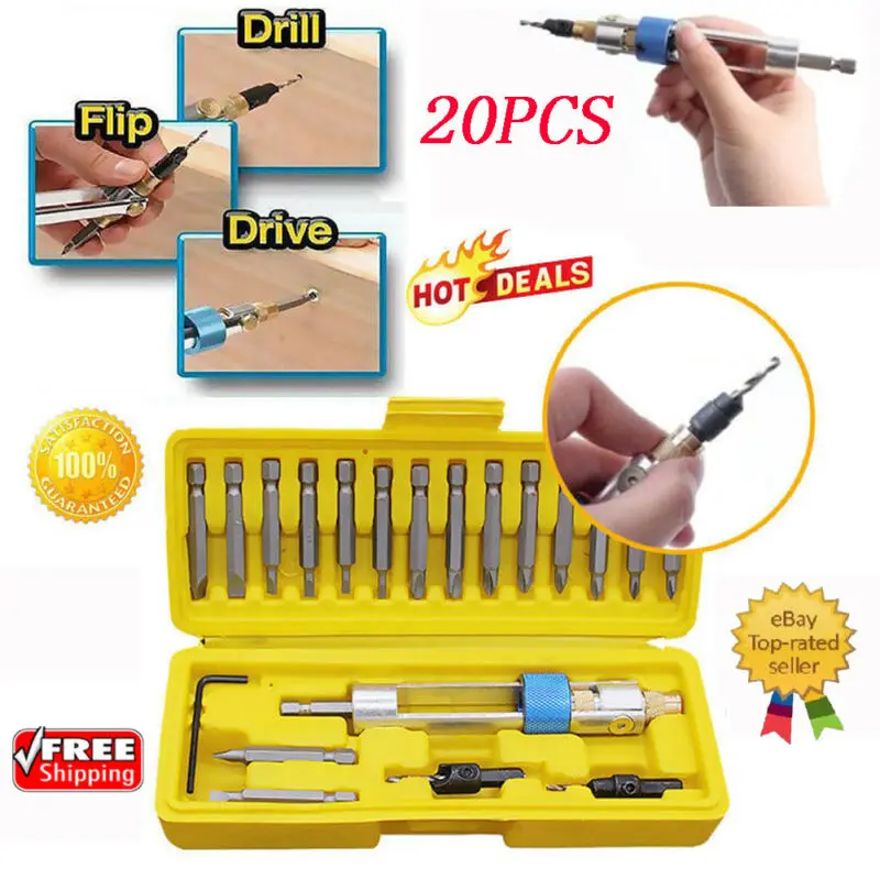 Набор сменных сверл 20 шт. насадка для дрели поворотная головка быстрая замена