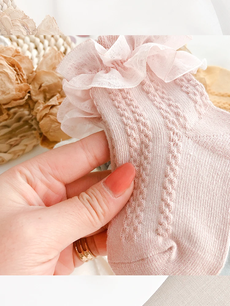 

Girls Lace Ruffle Princess Mesh Socks Children Ankle Short Sock White Pink Toddler Baby Kids Breathable Cotton Sock Korean Style