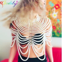 sexy womens pearl body chain bra shawl fashion adjustable size shoulder necklaces tops chain wedding dress pearls body jewelry