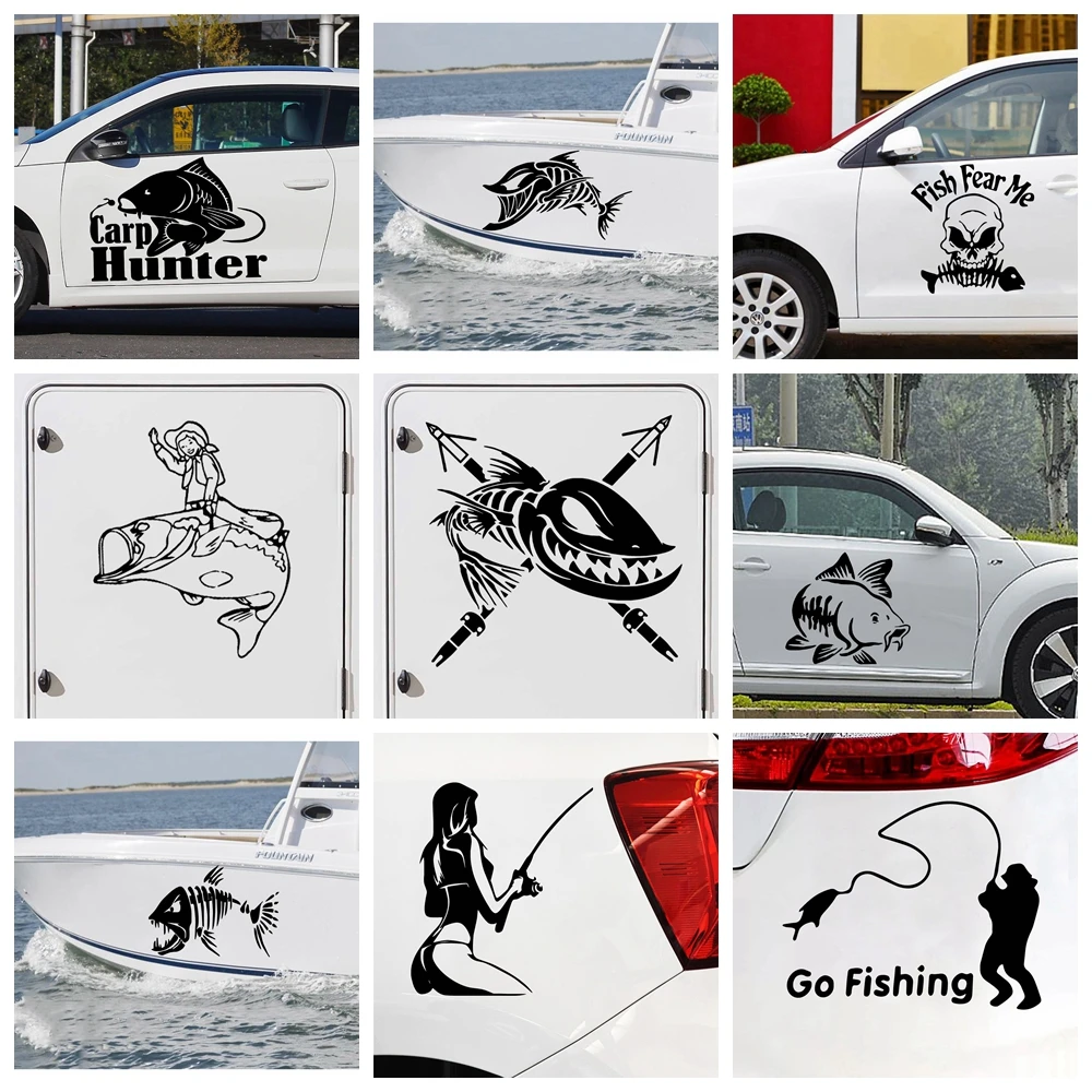 

PVC Ptional Various Sizes CuteO Go Fishing Car Decal Decals Vinyls Decals Fashion Creative Car Full Body Head Styling Stickers