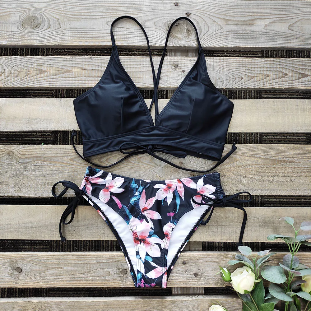 

String Bikini 2021 Print Swimsuit Sexy Cross Swimwear Women Low Waist Bikinis Halt Swim Suit Plus Size Bathing Suit Beach Wear