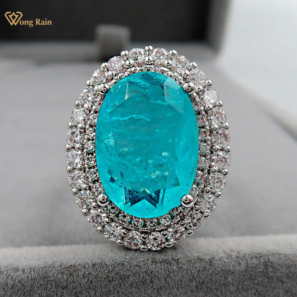 

Wong Rain Vintage 925 Sterling Silver Paraiba Tourmaline Gemstone Wedding Engagement Diamonds Ring Gift Fine Jewelry Wholesale