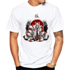 Мужская футболка с изображением лисы, футболки с принтом в японском стиле, девять хвостов