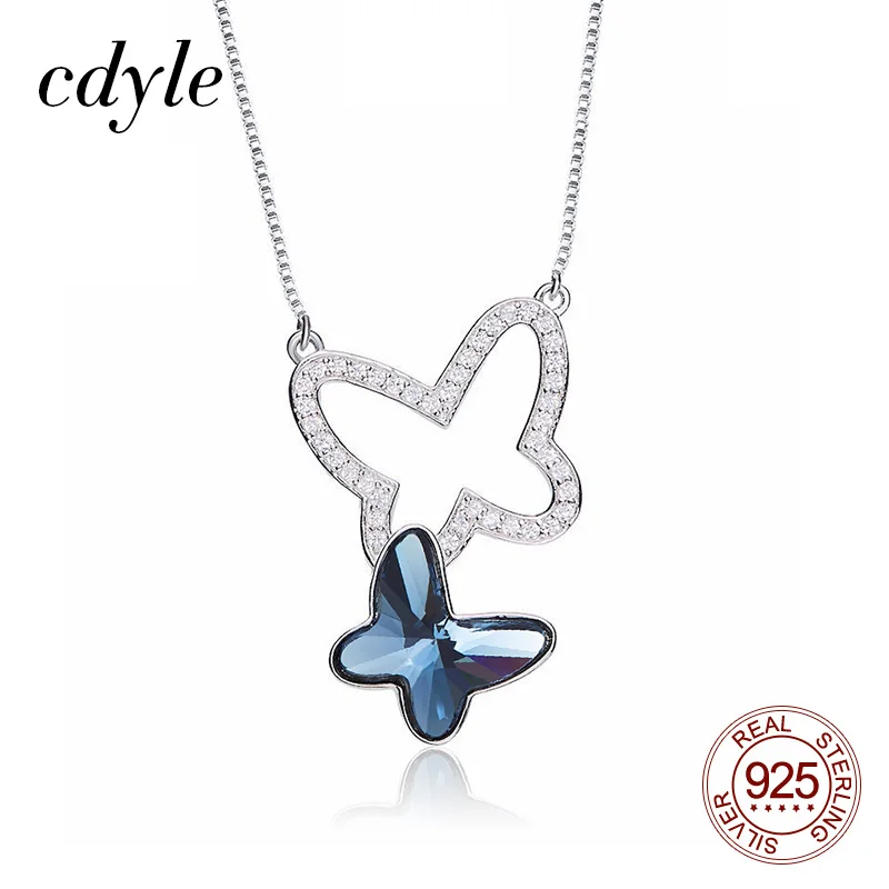 

Cdyle, ожерелье из стерлингового серебра 925 пробы с синим кристаллом циркония, подвеска в виде бабочки, ювелирные украшения, женские вечерние а...