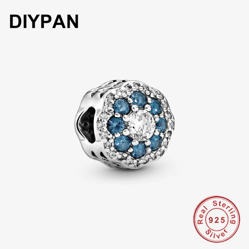 

Fit Pandora Original Bracelet Charm 100% 925 Sterling Silver Blue Sparkle Flower Pendant Charm Women Jewelry Berloque