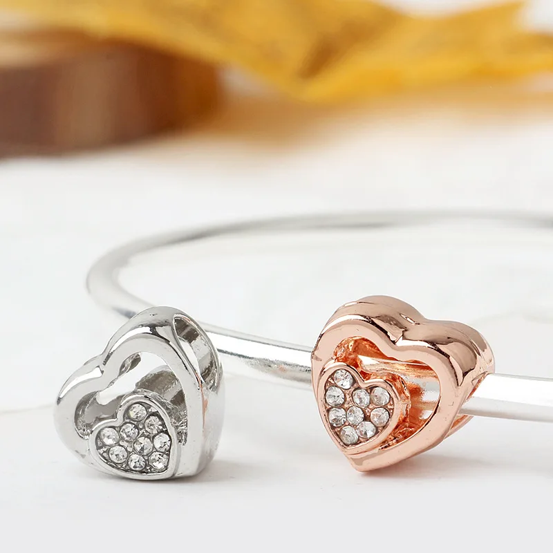 Винтажные Полые бусины с большим отверстием в форме сердца и кристаллов подходят