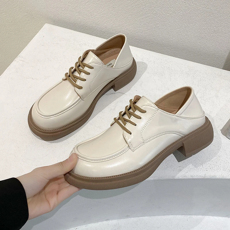 

Туфли женские кожаные в британском стиле, маленькие лоферы на шнуровке, средней высоты, в стиле ретро, для студентов, весна-осень 2021